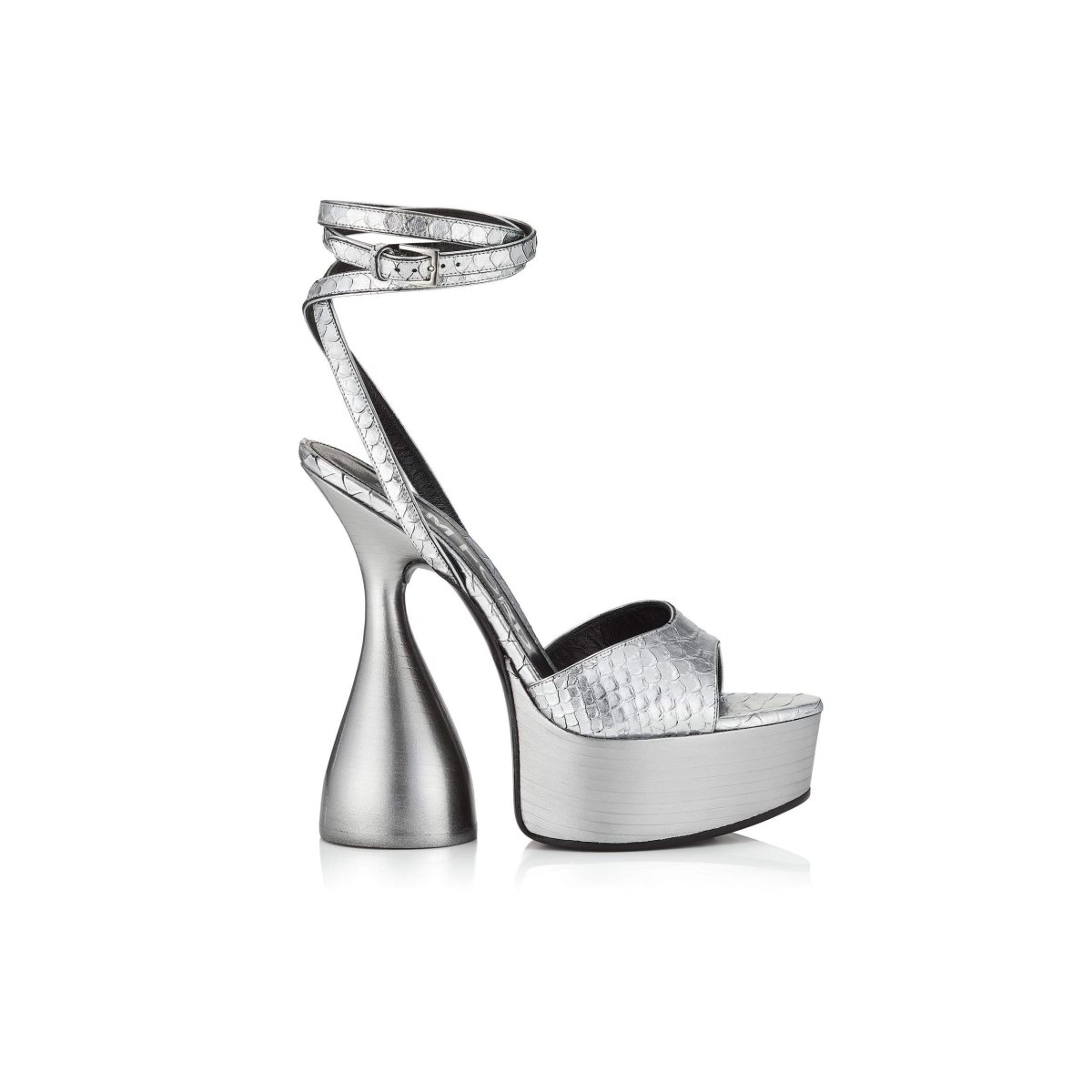 Sandales Tom Ford Laminated Stamped Python Cuir Disco Plateforme 140 Mm Femme Argent | BZHPA-1638