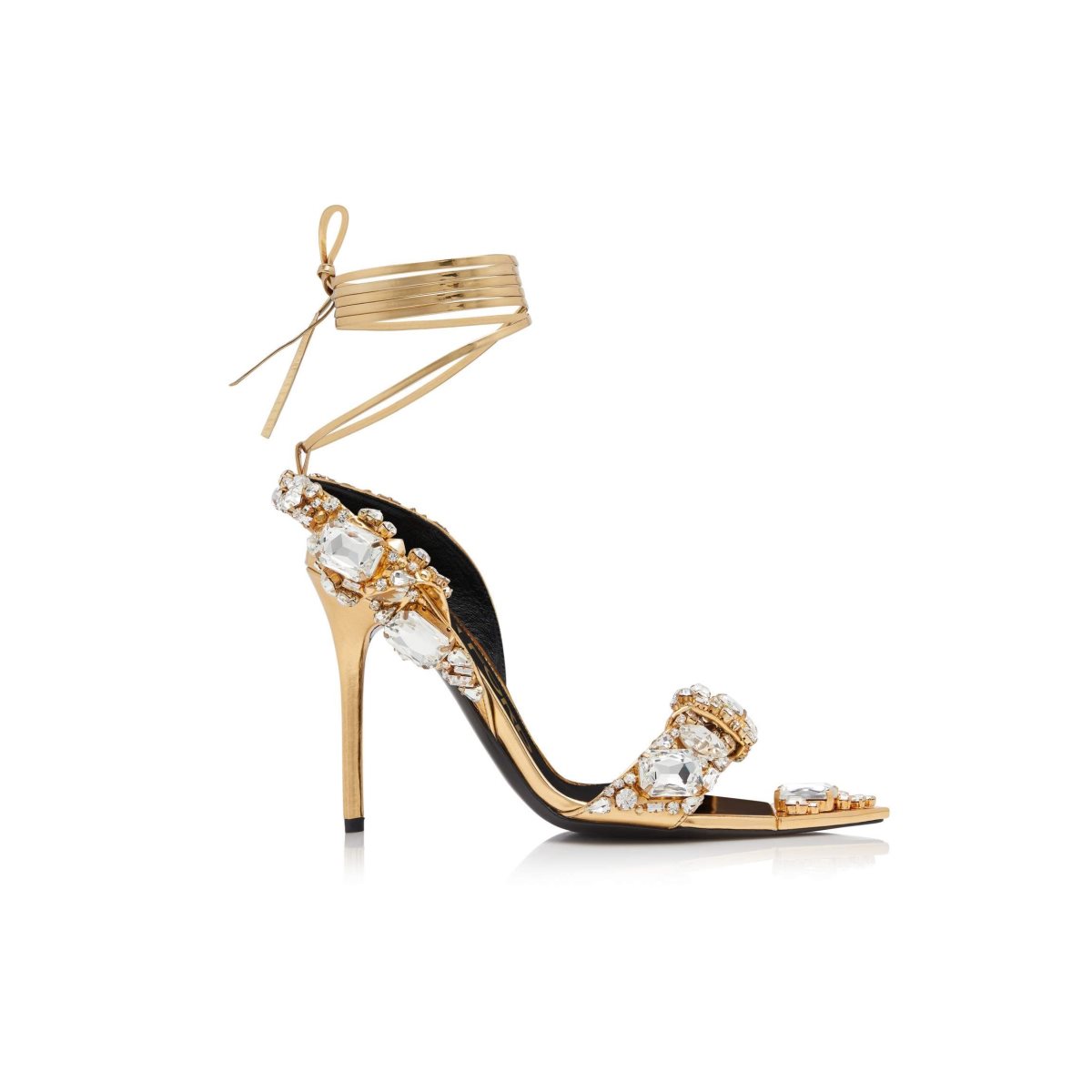 Sandales Tom Ford Mirror Cuir And Crystal Stones Pointy Jewel Femme Doré | QFORD-9736