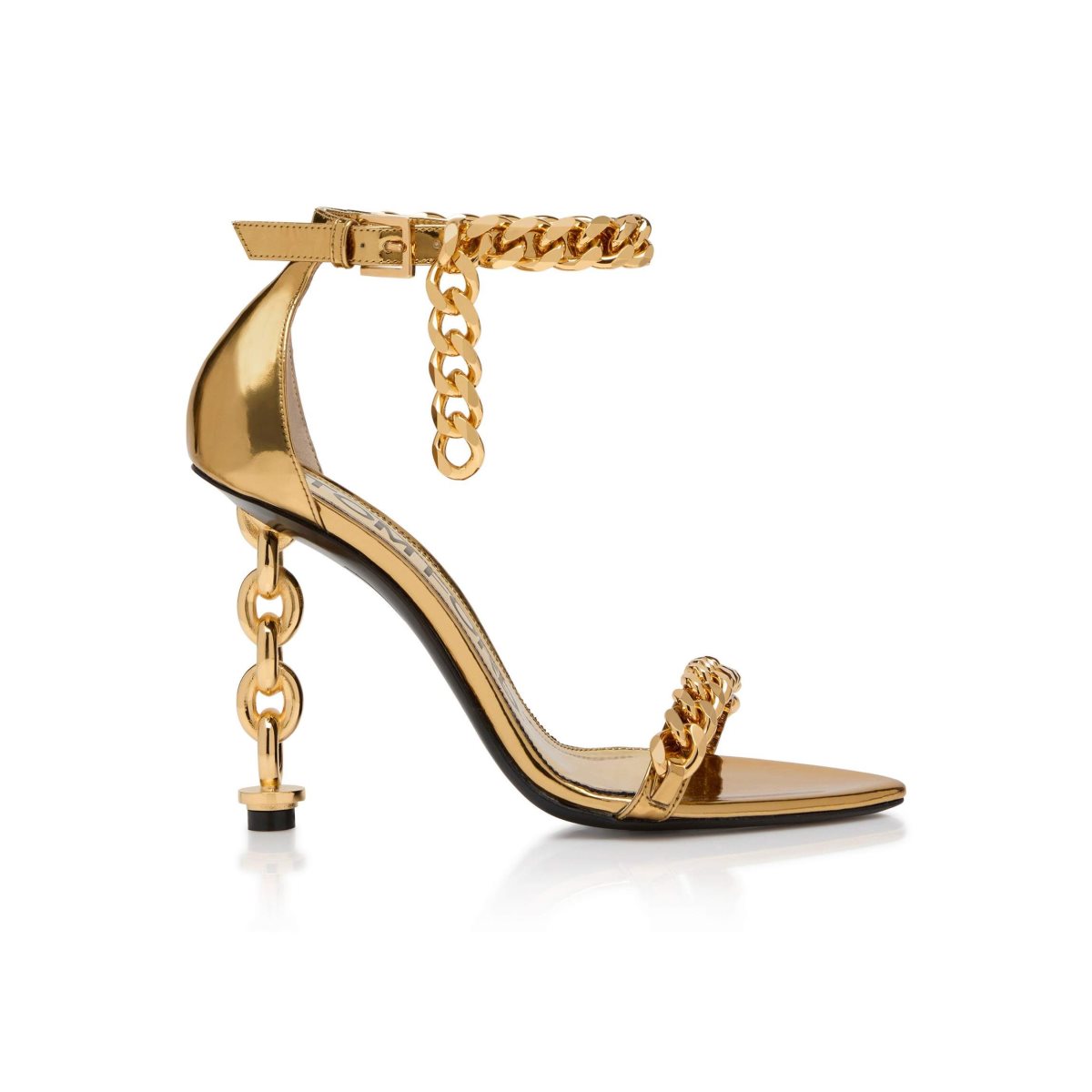 Sandales Tom Ford Mirror Cuir Chain Heel Ankle Brides Femme Doré | GUITL-9561