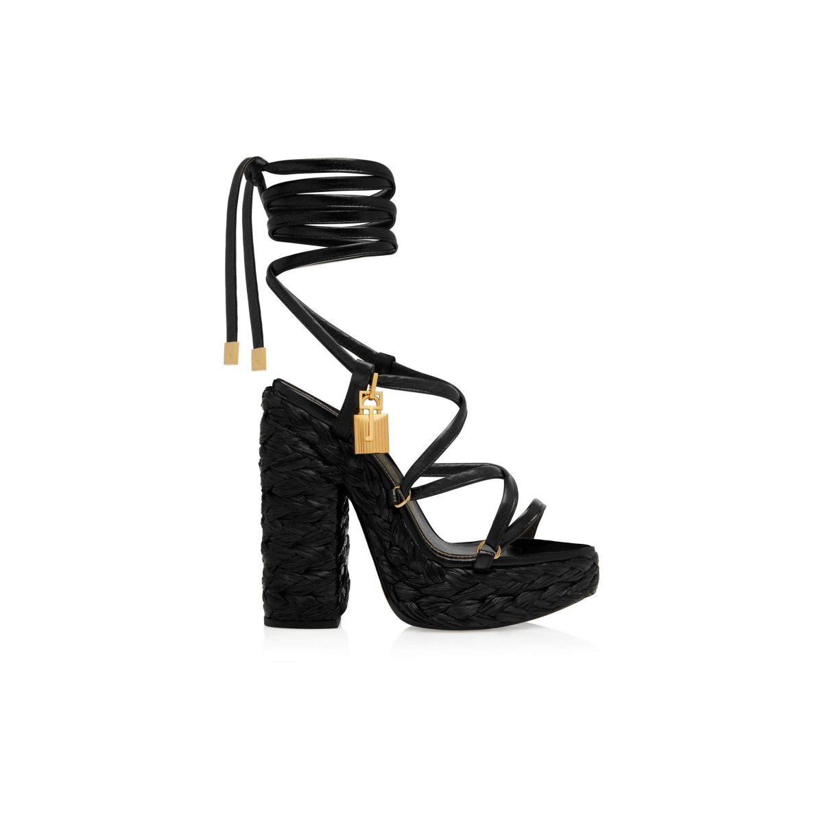 Sandales Tom Ford Nappa Cuir Maxi Rope Ankle Wrap Plateforme Femme Noir | SGILK-7390