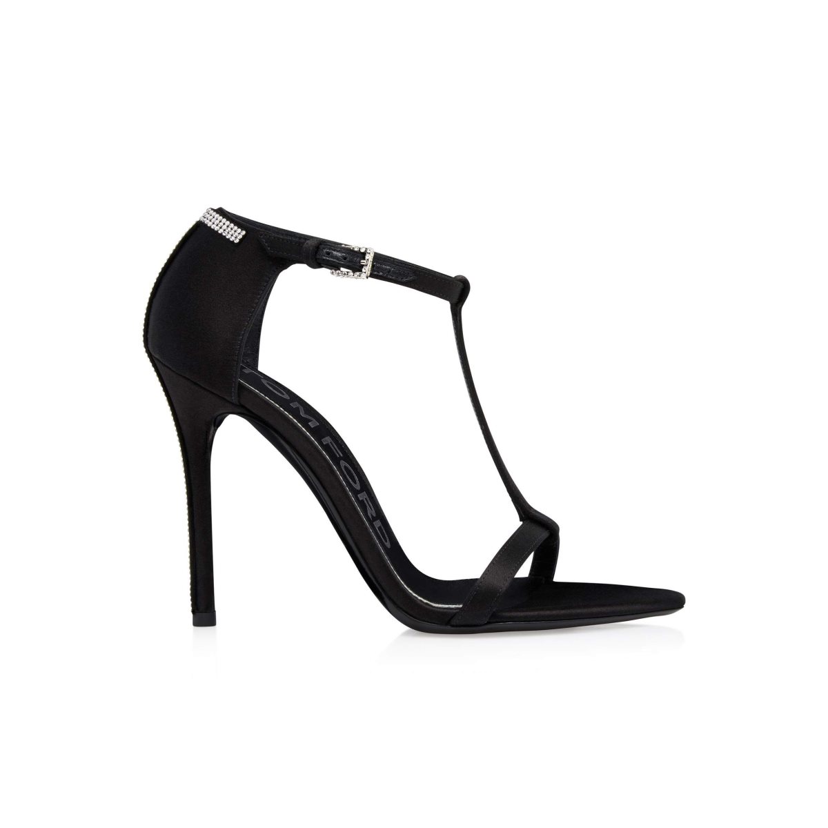 Sandales Tom Ford Satin And Crystal Stones Iconic T Femme Noir | KOEGV-0524