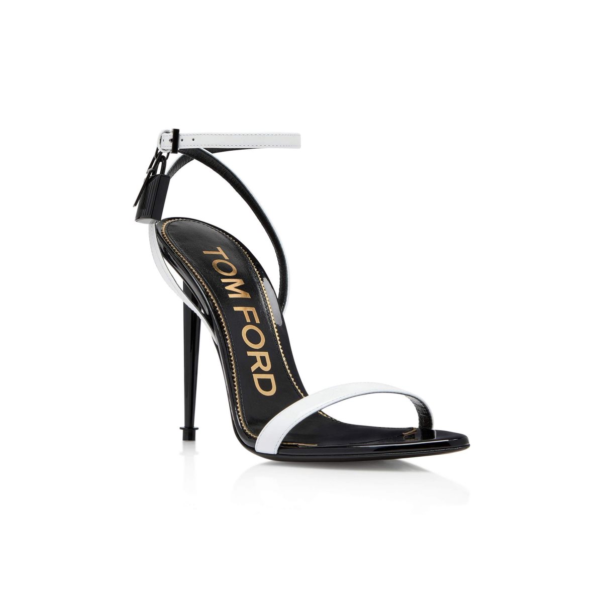 Sandales Tom Ford Vernis Cuir Padlock Pointy Naked Femme Blanche Noir | XKHSQ-9830