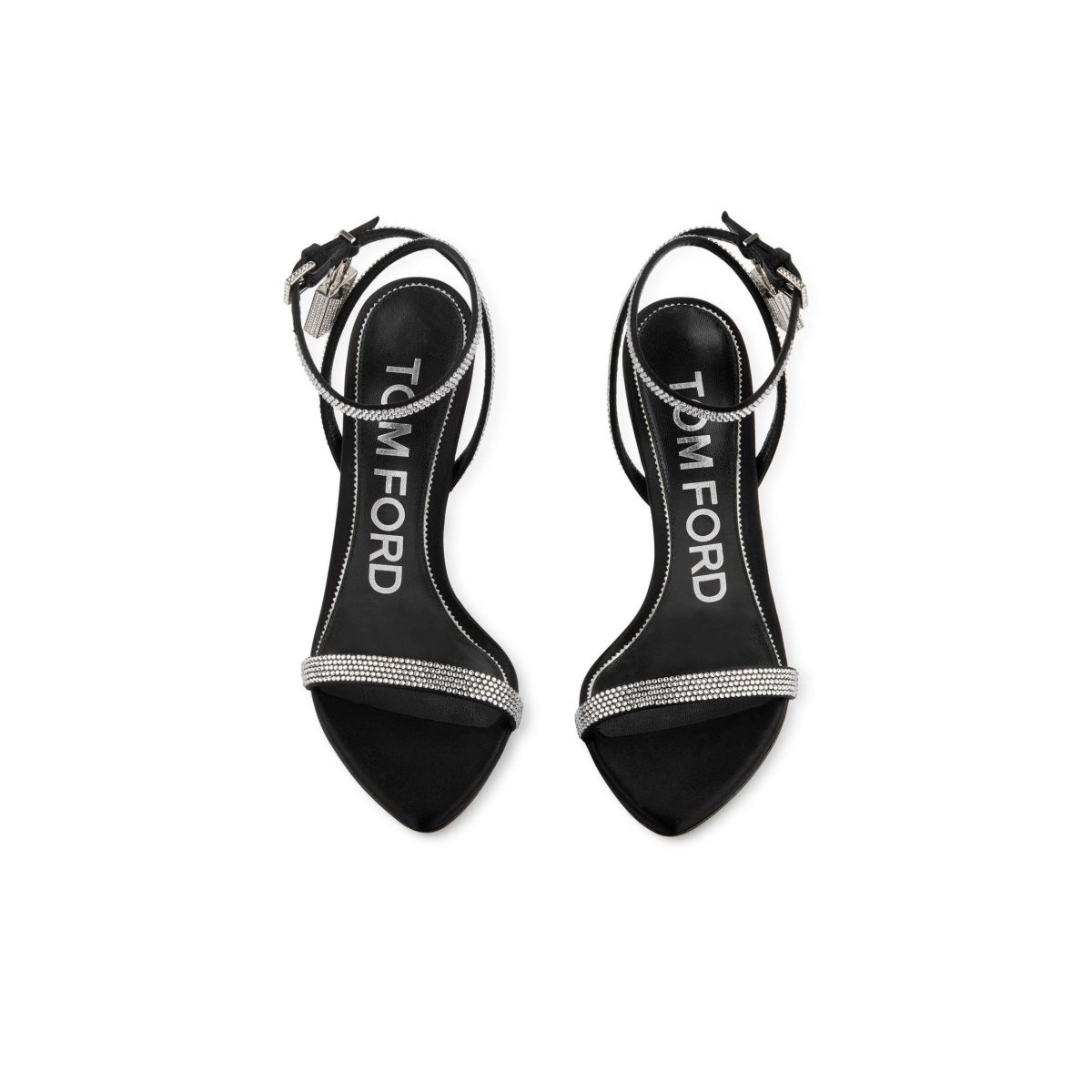 Sandales à Talons Tom Ford Crystal Embellished Satin Padlock Pointy Naked Femme Noir | UEGHF-1892