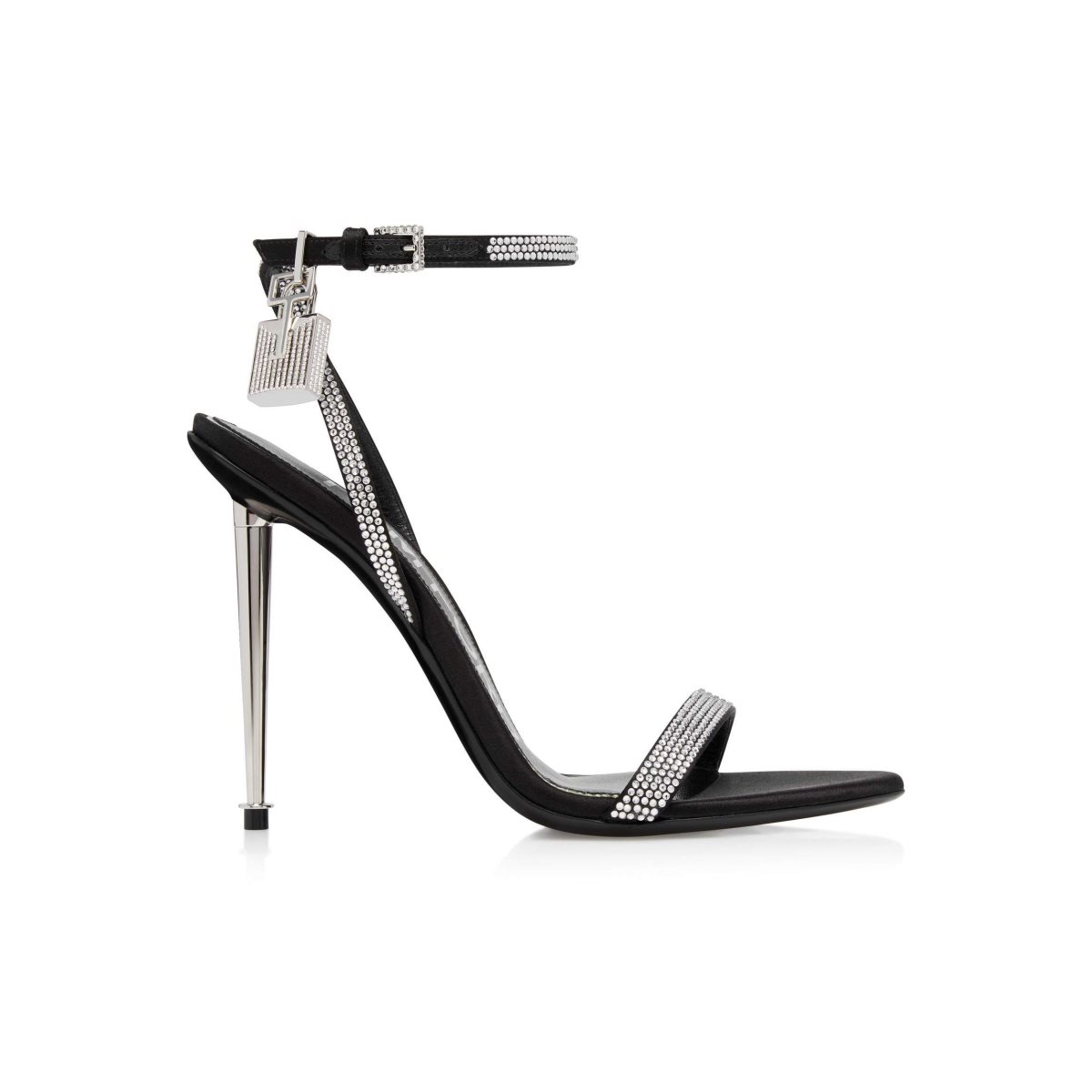 Sandales à Talons Tom Ford Crystal Embellished Satin Padlock Pointy Naked Femme Noir | UEGHF-1892