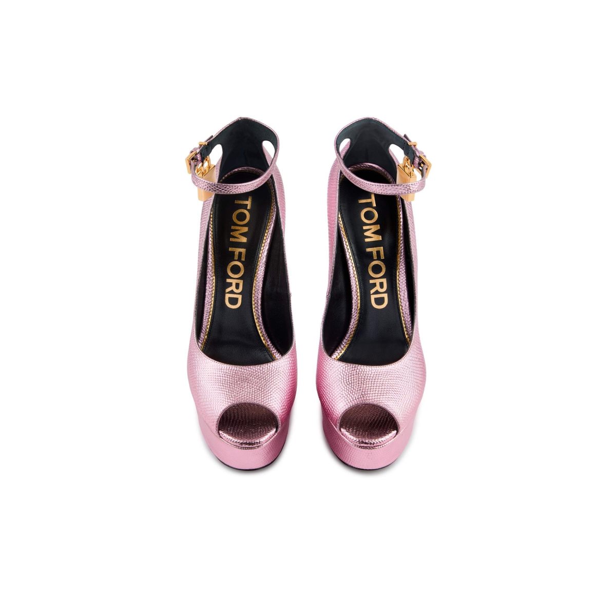 Sandales à Talons Tom Ford Laminated Printed Lizard Padlock Peep Embout Pump Femme Rose Clair | XTSGR-0645