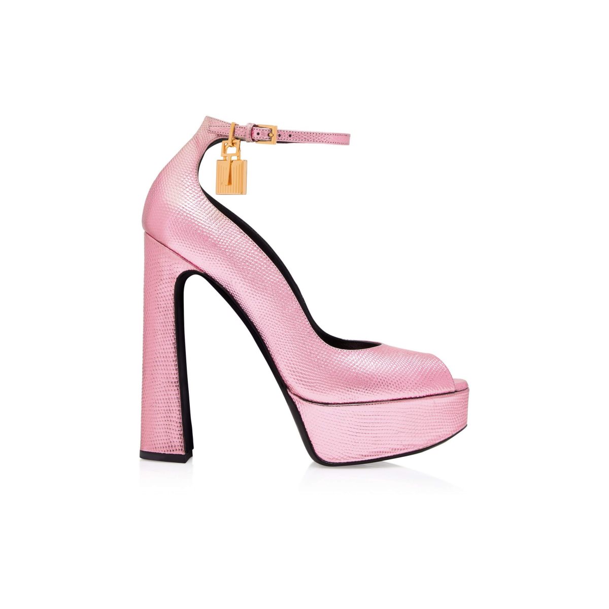 Sandales à Talons Tom Ford Laminated Printed Lizard Padlock Peep Embout Pump Femme Rose Clair | XTSGR-0645