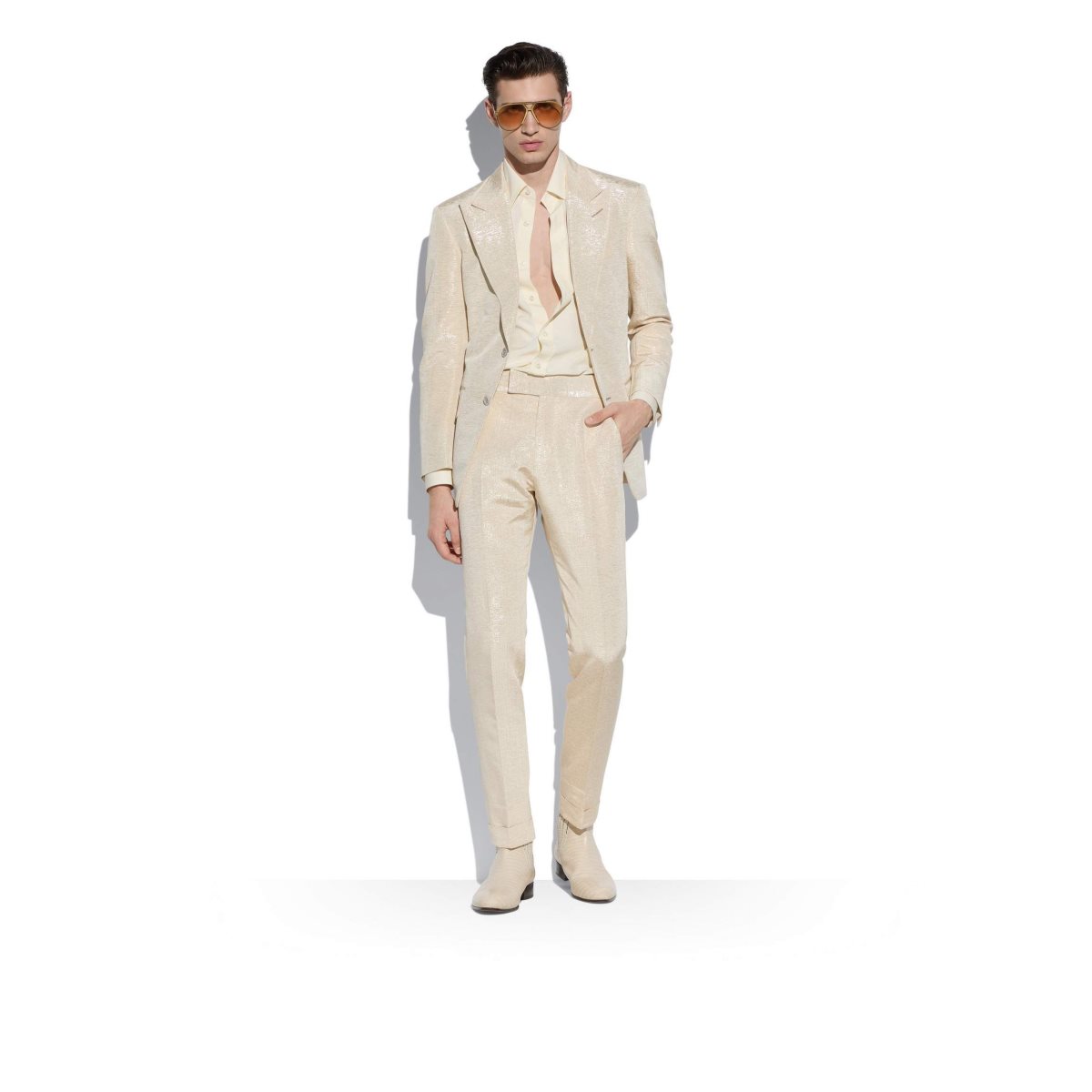 Vestes Tom Ford Metallic Slub Moire Atticus Homme Blanche Blanche | IUGXQ-5974