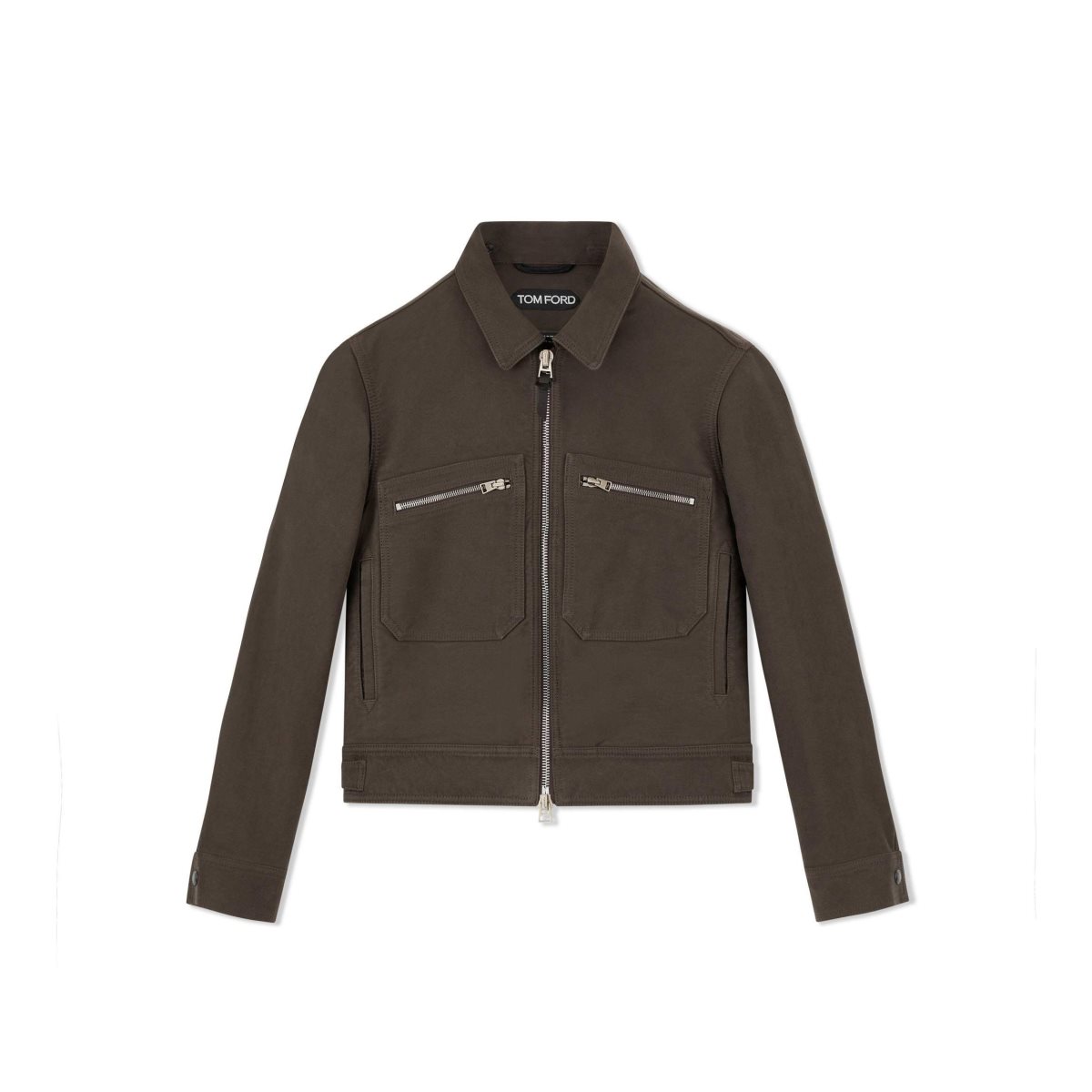 Vêtements D\'extérieur Tom Ford Brushed Coton Zip Blouson Homme Chocolat Foncé | WTGIF-5120