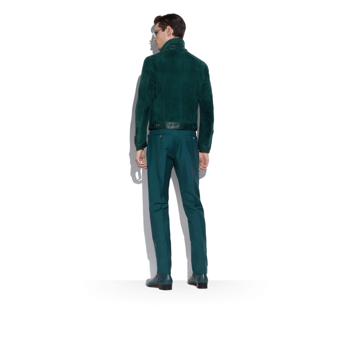 Vêtements D'extérieur Tom Ford Brushed Heathered Daim Contrast Zip Blouson Homme Turquoise Foncé | WVXOM-6915