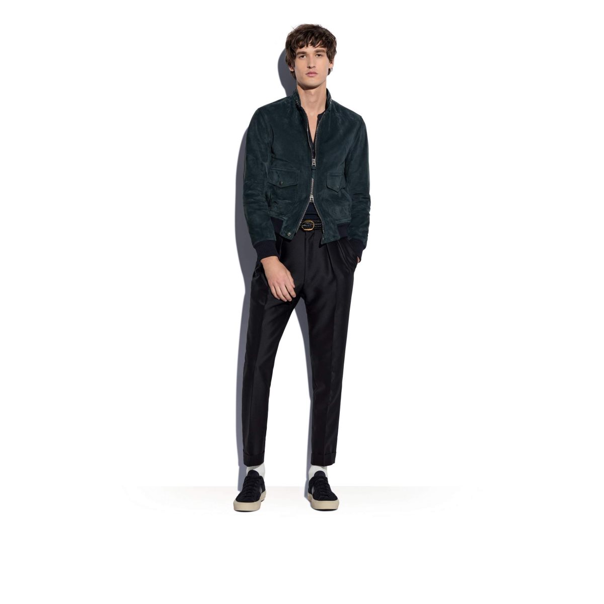 Vêtements D'extérieur Tom Ford Buttery Daim Jacket Homme Petrol | JTQNB-7398