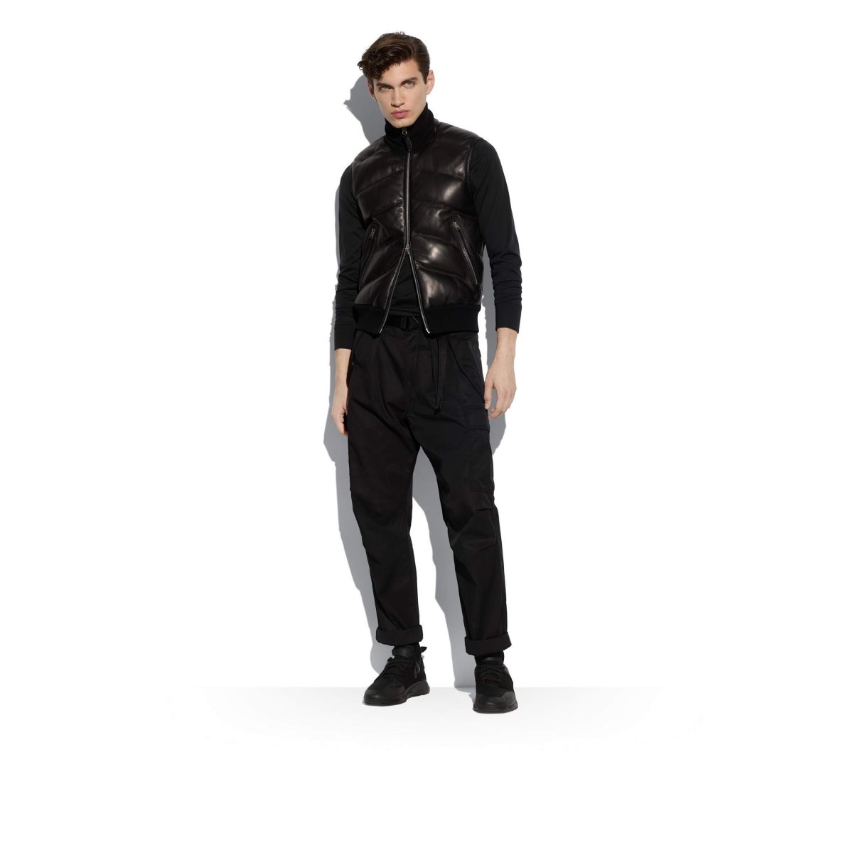 Vêtements D'extérieur Tom Ford Cuir Front Merino Cashmere Gilet Homme Noir | WCTAF-3296