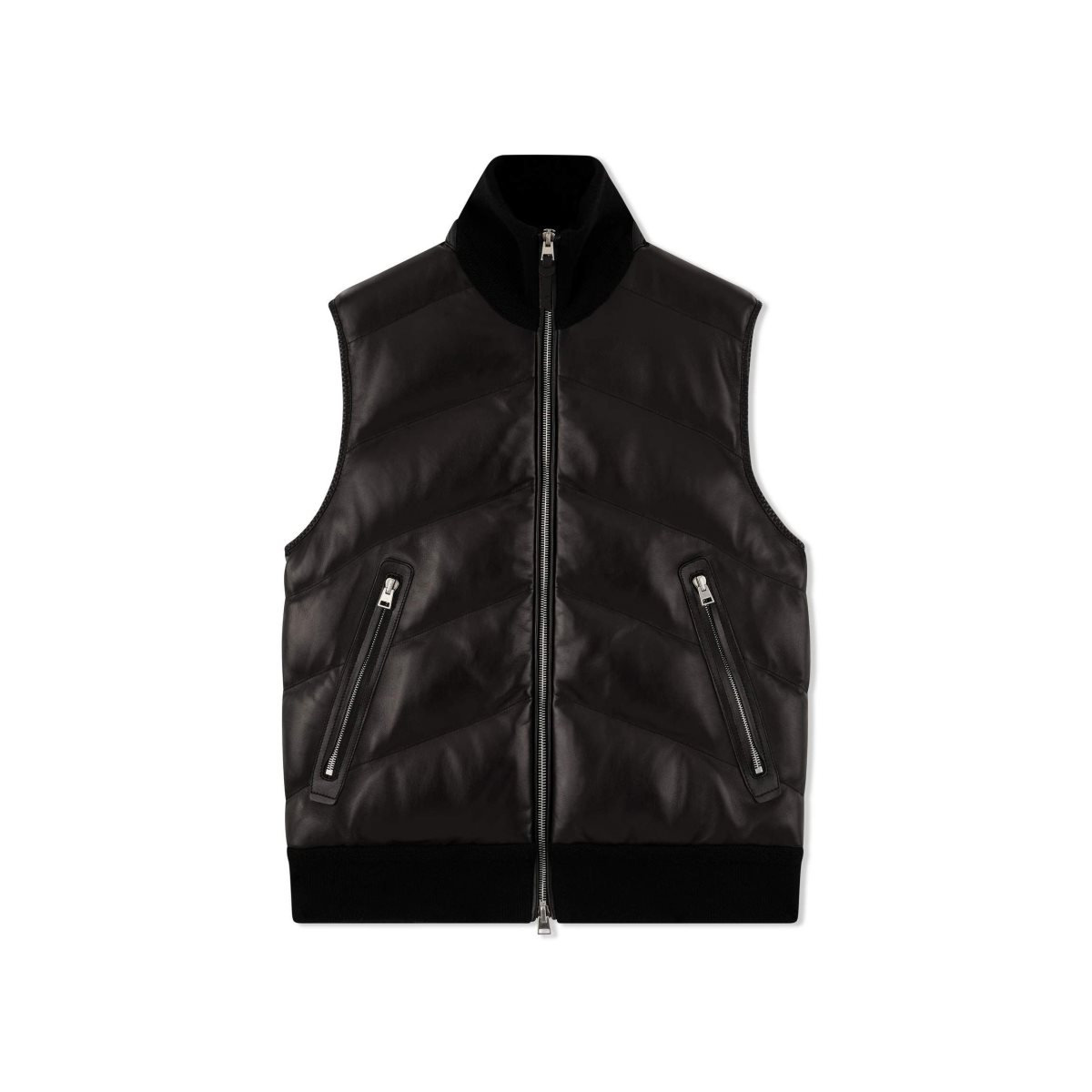 Vêtements D\'extérieur Tom Ford Cuir Front Merino Cashmere Gilet Homme Noir | WCTAF-3296