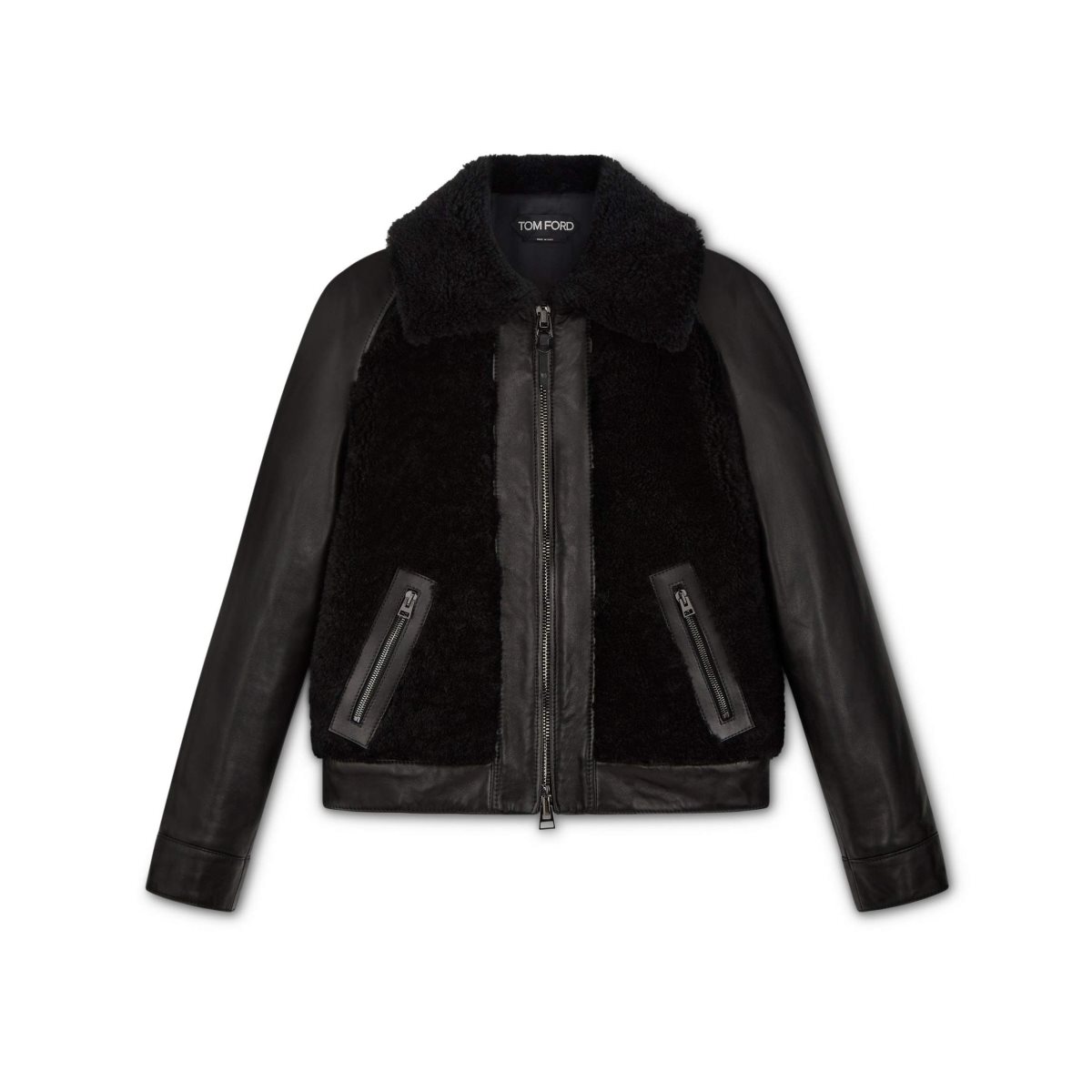 Vêtements D\'extérieur Tom Ford Curly Shearling & Cuir Blouson Femme Noir | FOIBN-1206