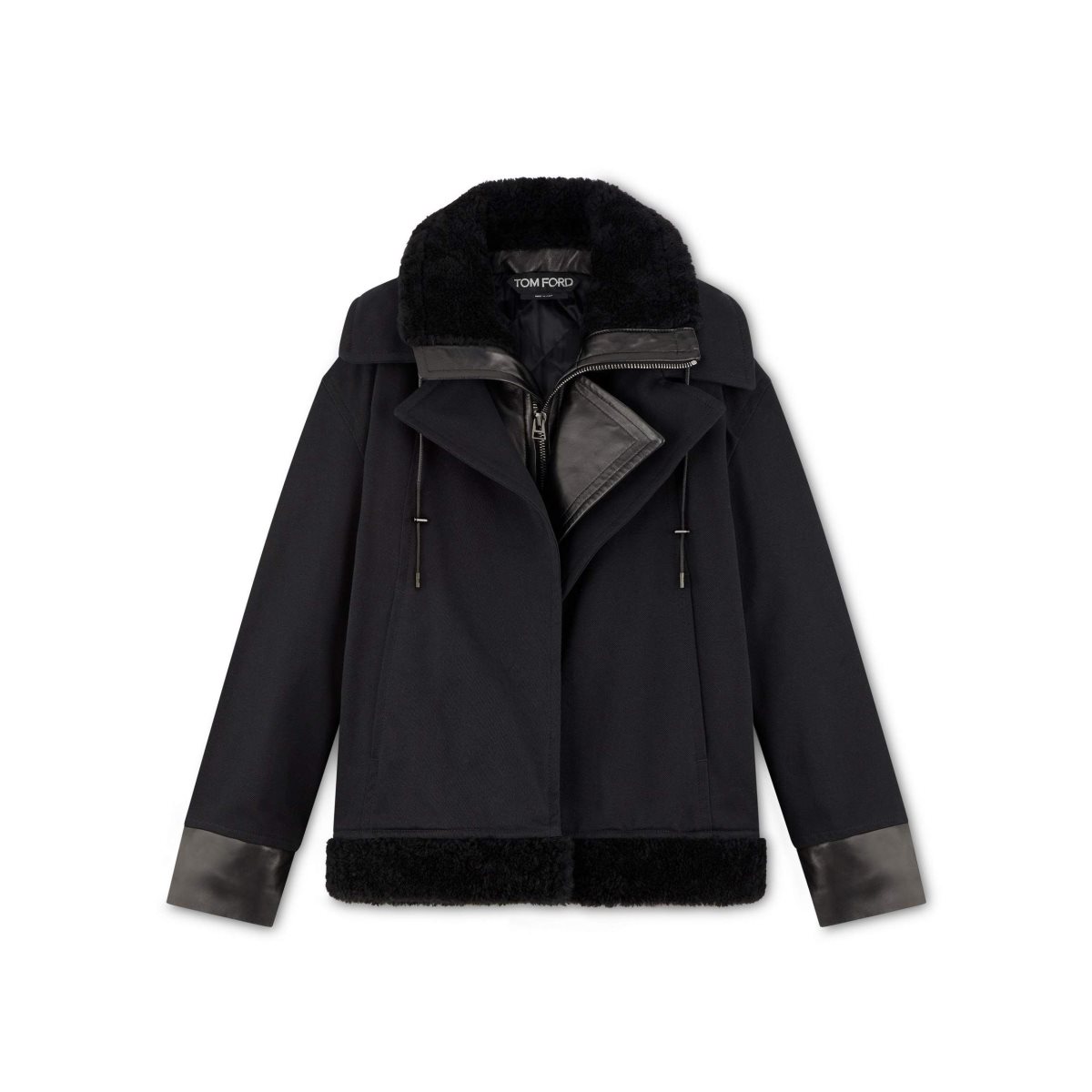 Vêtements D\'extérieur Tom Ford Daim Shearling & Coton Drill Blouson Femme Noir | ICTMP-4137