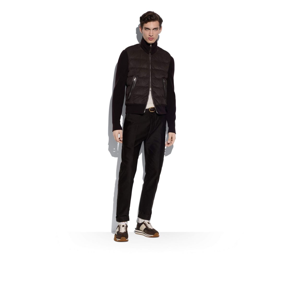 Vêtements D'extérieur Tom Ford Down Daim Front Zip Through Homme Ebony | BKMAR-0751