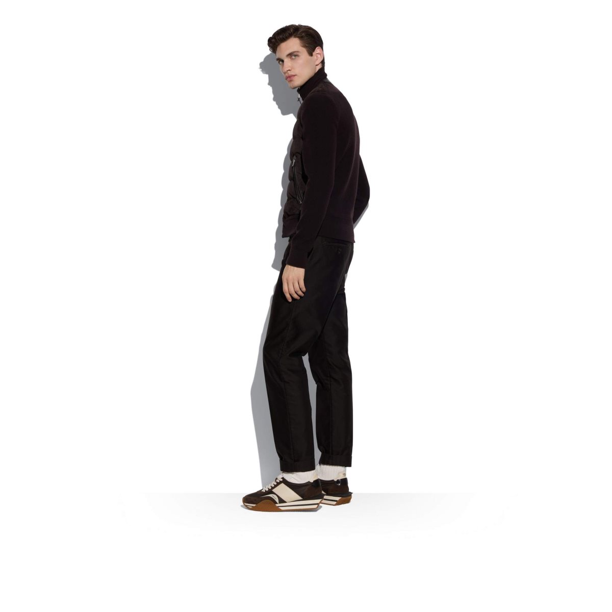 Vêtements D'extérieur Tom Ford Down Daim Front Zip Through Homme Ebony | BKMAR-0751