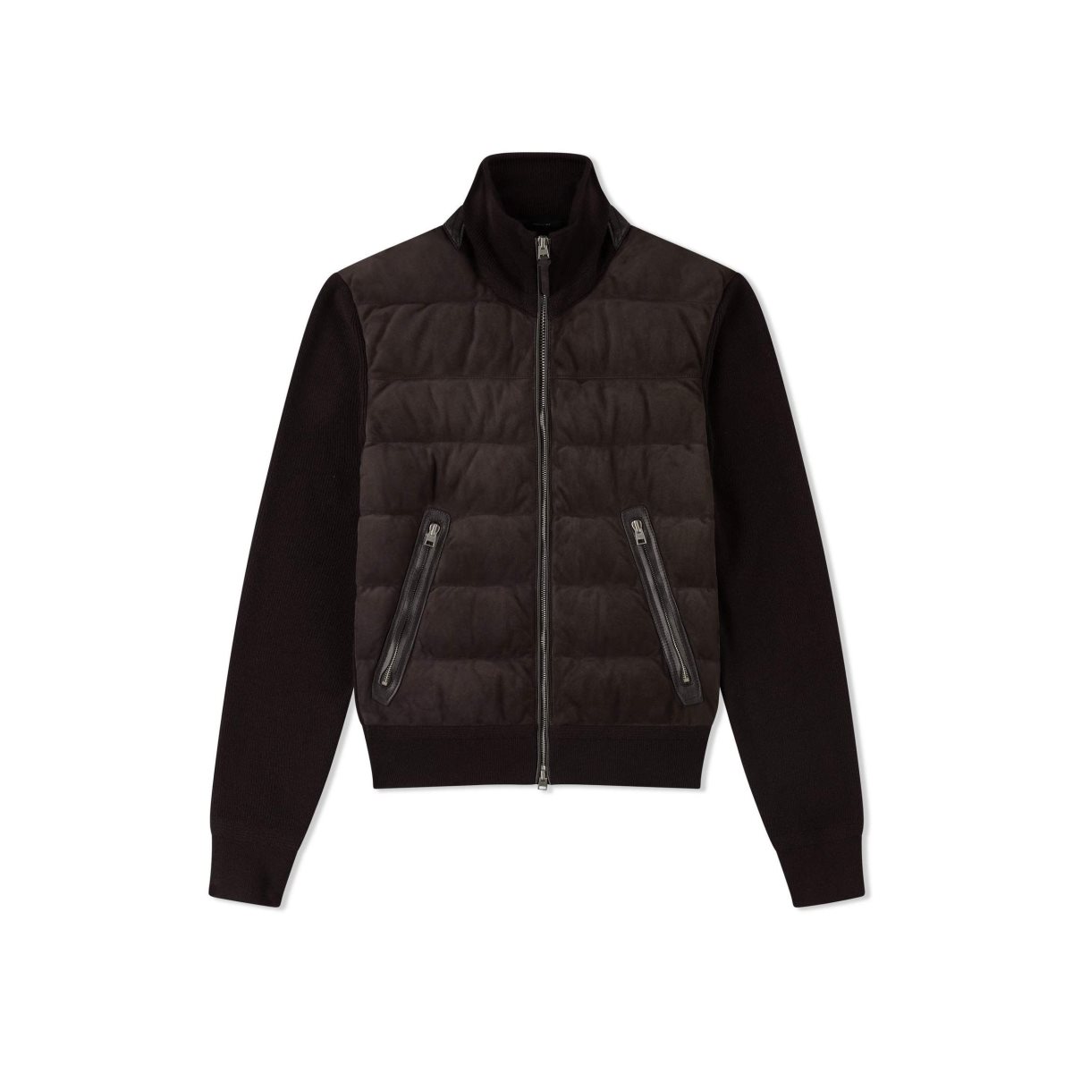 Vêtements D\'extérieur Tom Ford Down Daim Front Zip Through Homme Ebony | BKMAR-0751