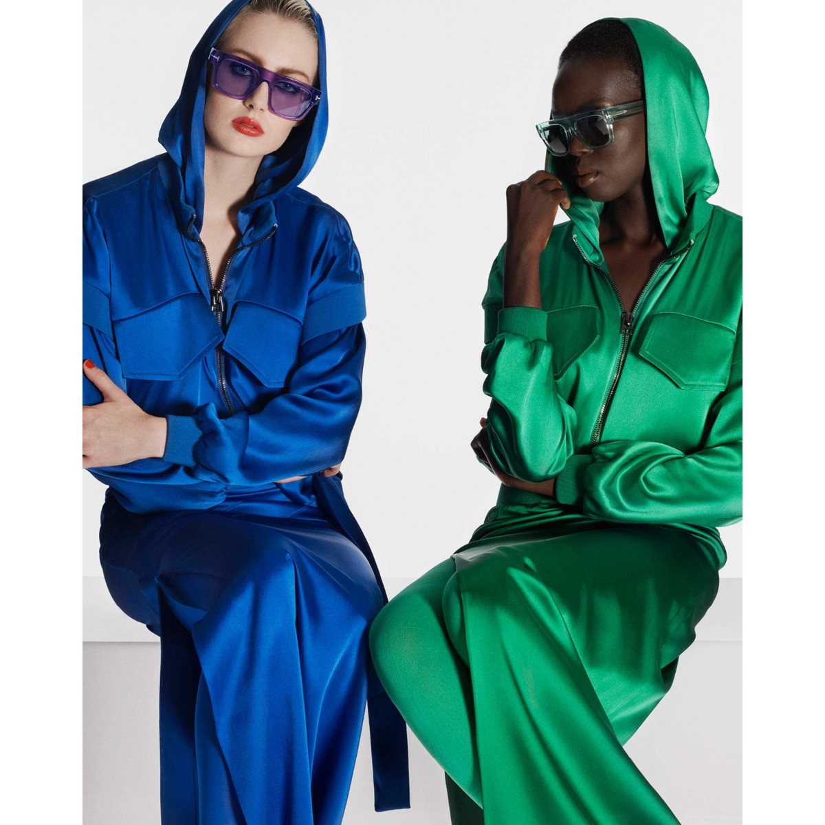 Vêtements D'extérieur Tom Ford Fluid Double-faced Satin Hoodie Femme Ocean | XMUVT-1274