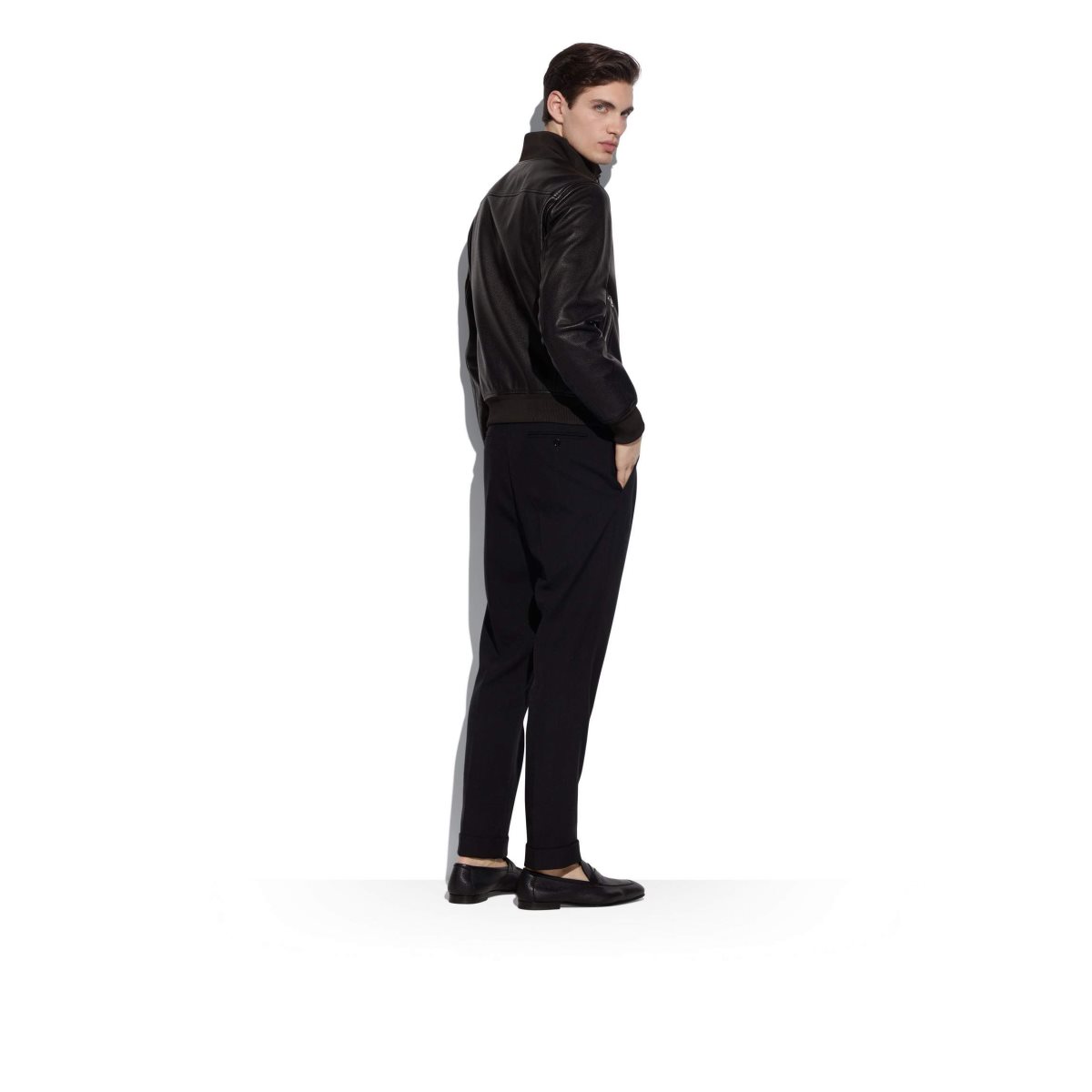 Vêtements D'extérieur Tom Ford Grain Cuir Piste Bomber Homme Noir | PYXDO-0874