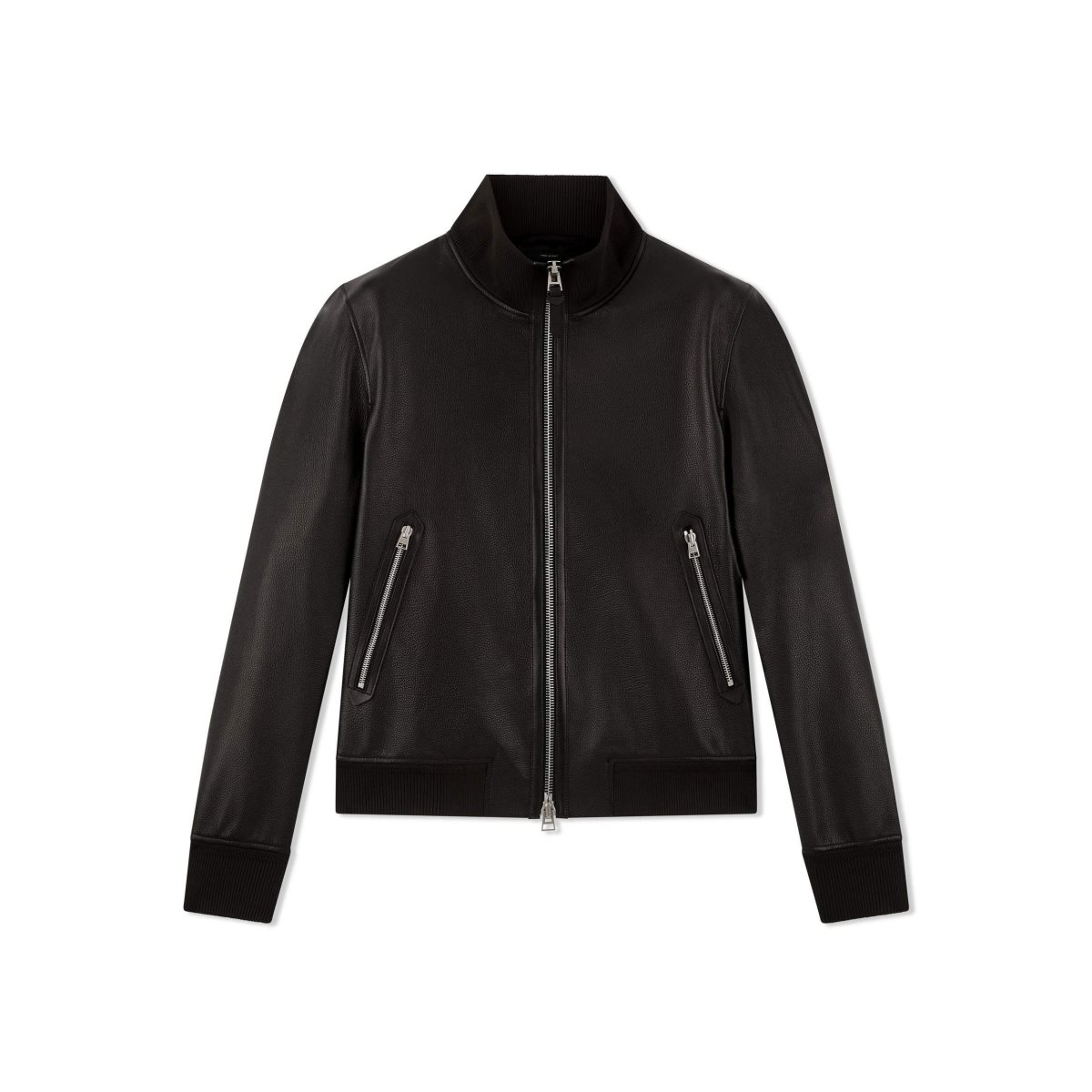 Vêtements D\'extérieur Tom Ford Grain Cuir Piste Bomber Homme Noir | PYXDO-0874