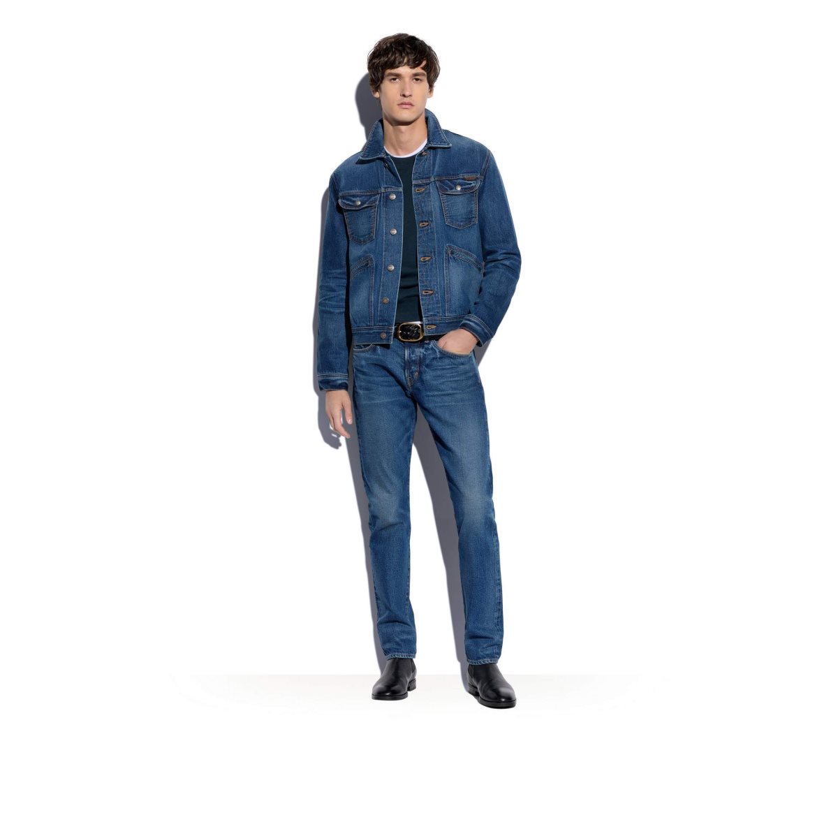 Vêtements D'extérieur Tom Ford Japanese Selvedge Denim Jacket Homme Indigo | XQEBV-7081