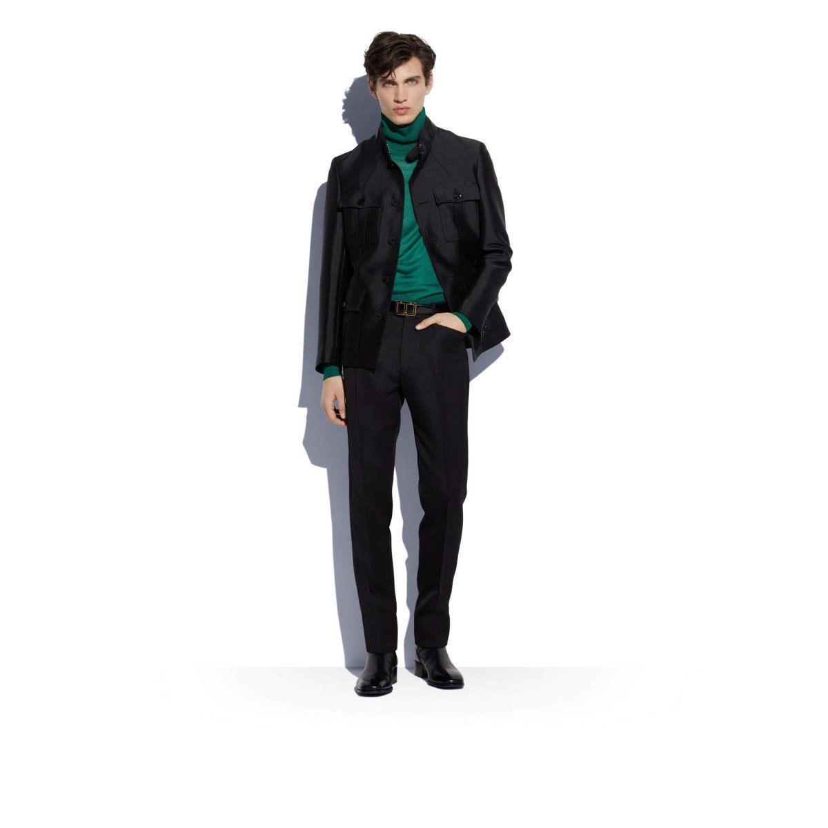 Vêtements D'extérieur Tom Ford Laine Silk Serge Military Jacket Homme Noir | FXSWI-3426