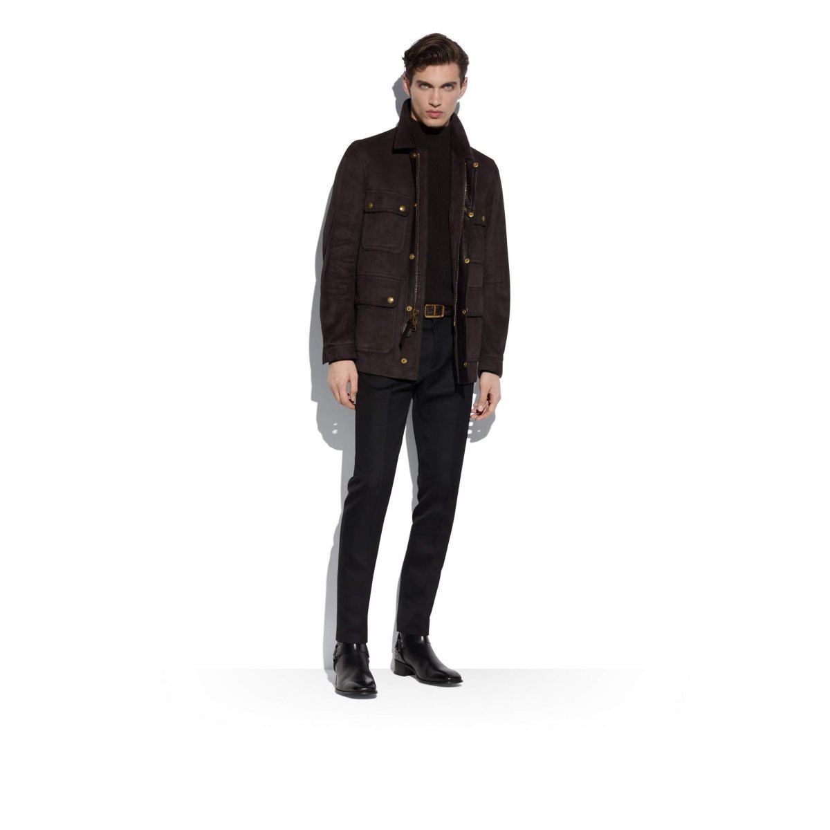 Vêtements D'extérieur Tom Ford Light Daim Field Jacket Homme Ebony | FBEWO-9657