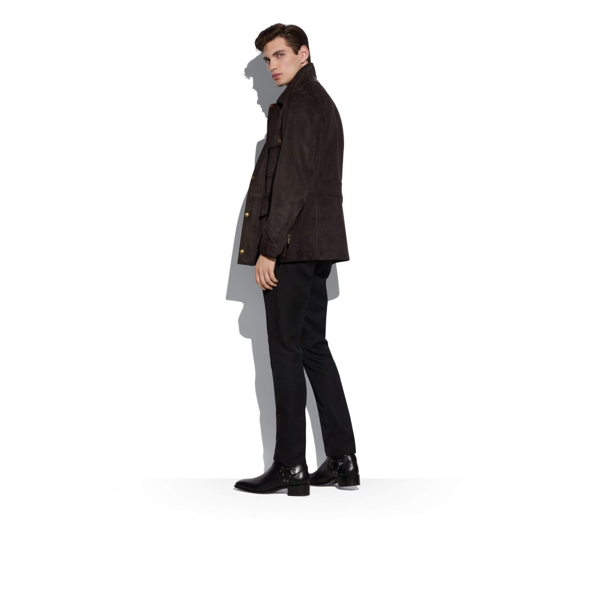 Vêtements D'extérieur Tom Ford Light Daim Field Jacket Homme Ebony | FBEWO-9657