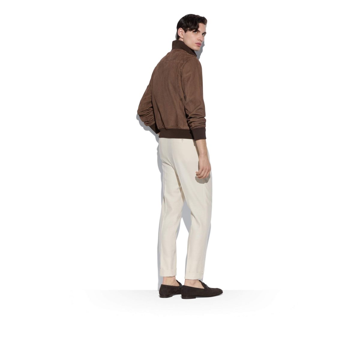 Vêtements D'extérieur Tom Ford Light Daim Piste Bomber Homme Marron | GJZKO-4192