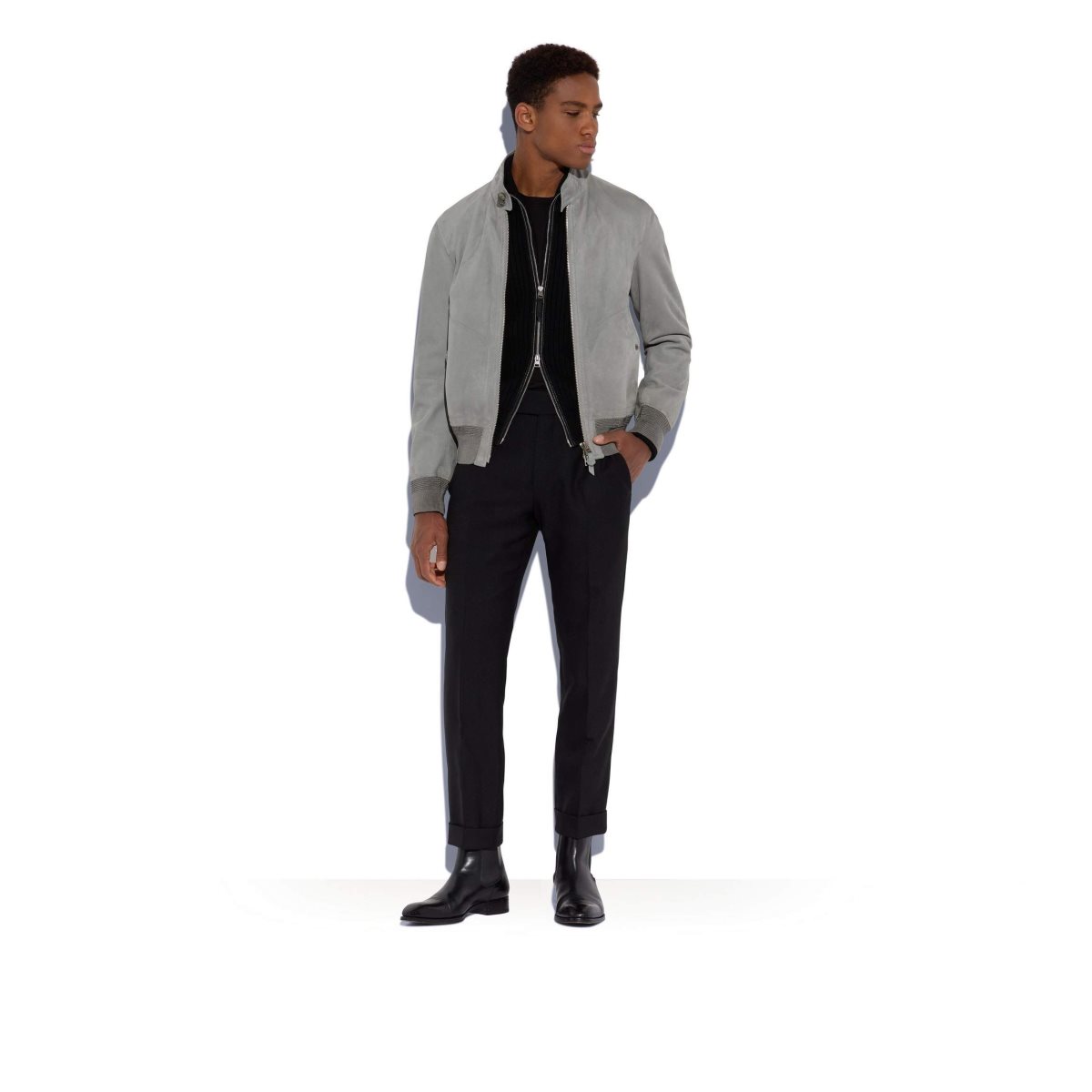 Vêtements D'extérieur Tom Ford Light Daim Harrington Jacket Homme Grise Clair | NREUT-5349