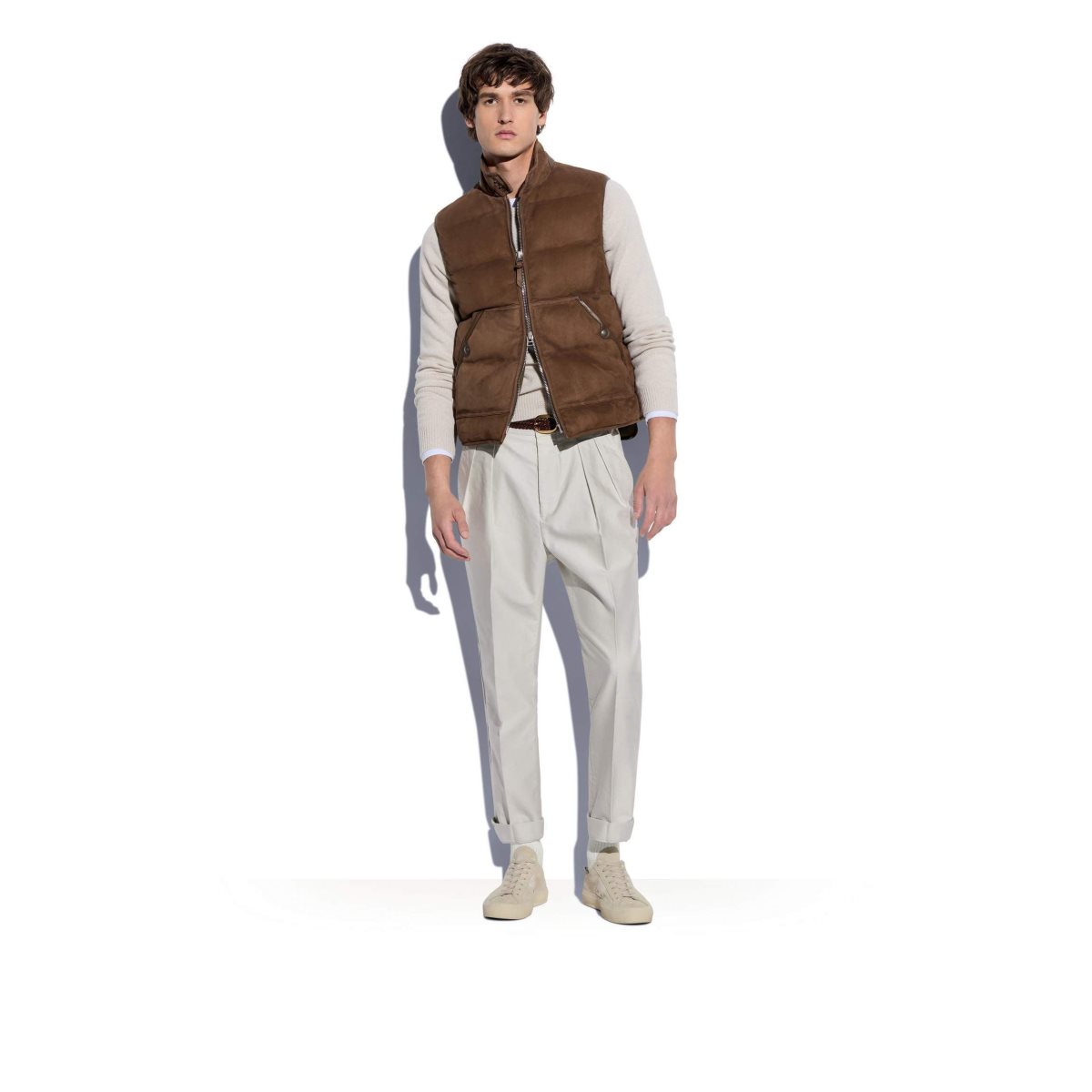 Vêtements D'extérieur Tom Ford Light Daim Down Gilet Homme Marron Foncé | WIFPM-8172