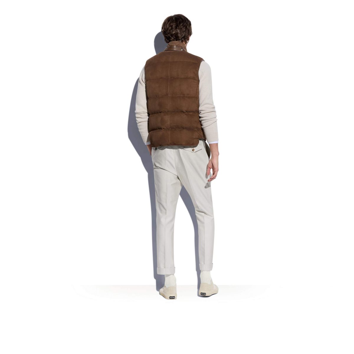 Vêtements D'extérieur Tom Ford Light Daim Down Gilet Homme Marron Foncé | WIFPM-8172