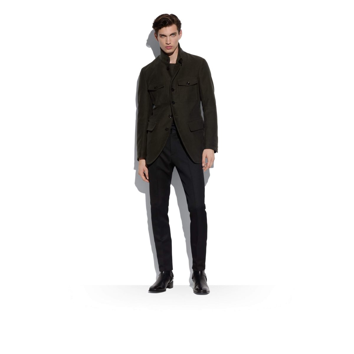 Vêtements D'extérieur Tom Ford Moleskin Military Jacket Homme Grise Vert | ANCRK-8507