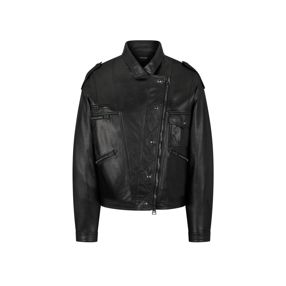 Vêtements D\'extérieur Tom Ford New Plonge Cuir Vélo Jacket Femme Noir | BXOTI-0147