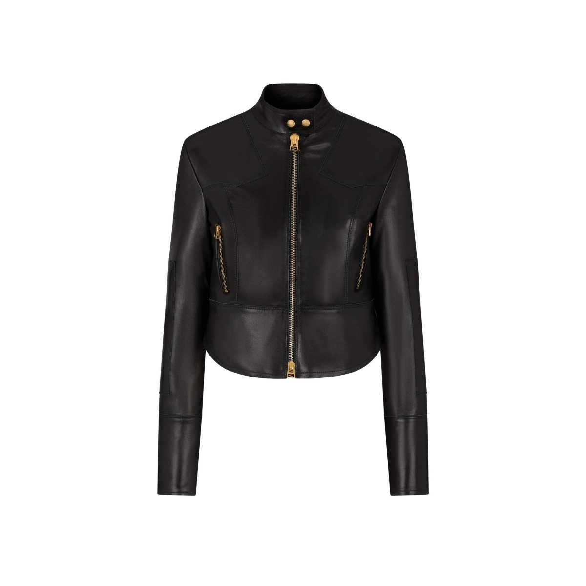 Vêtements D\'extérieur Tom Ford New Plonge Cuir Crop Vélo Jacket Femme Noir | MGANK-0176