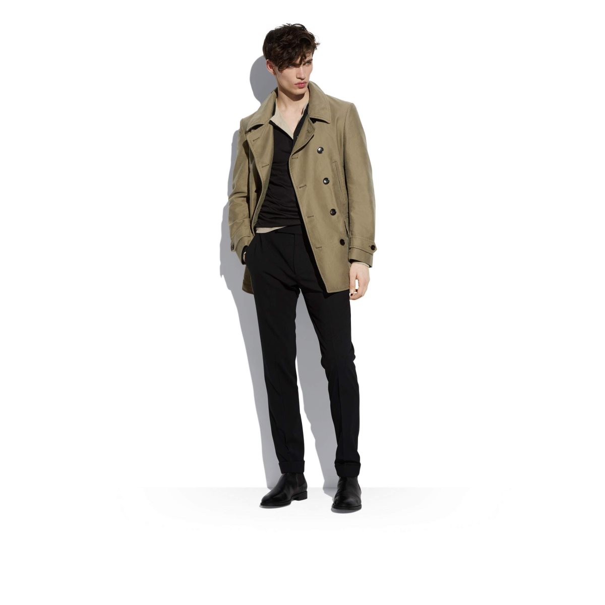 Vêtements D'extérieur Tom Ford Organic Coton Moleskin Legere Peacoat Homme Kaki | VSZTC-8653