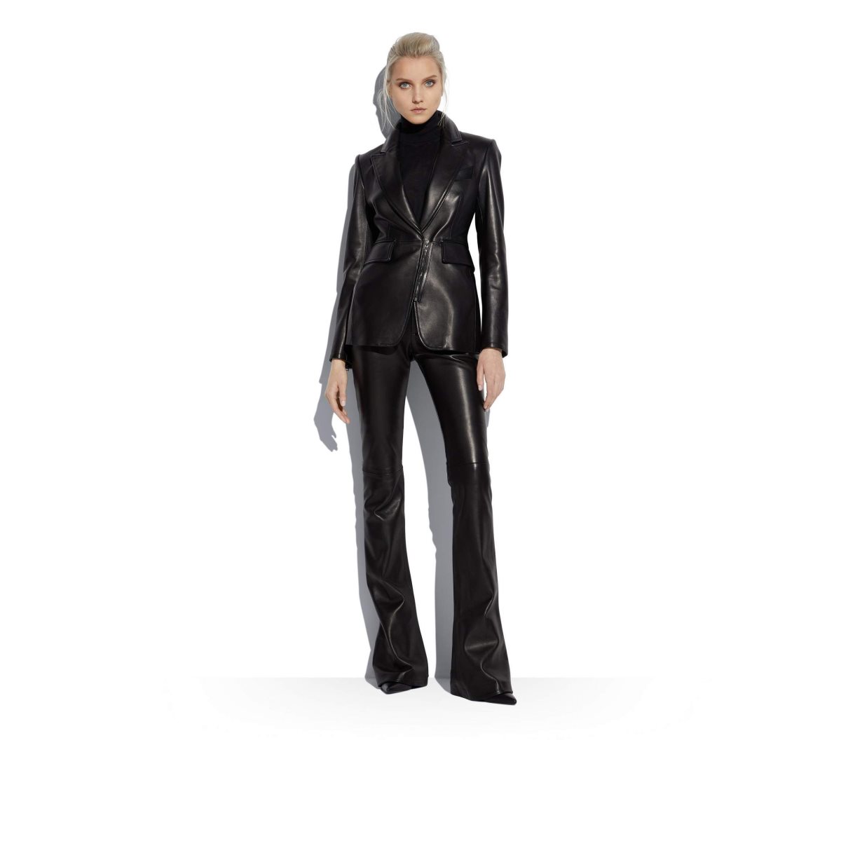 Vêtements D'extérieur Tom Ford Plonge Cuir Zipped Jacket Femme Noir | PULIA-0492