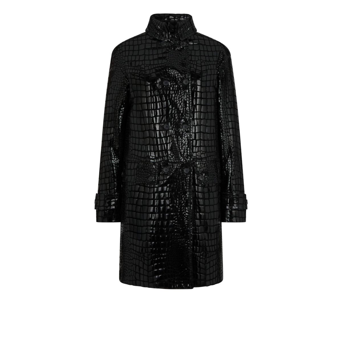 Vêtements D\'extérieur Tom Ford Printed Croc Cuir Double Breasted Coat Femme Noir | HVIRX-6483