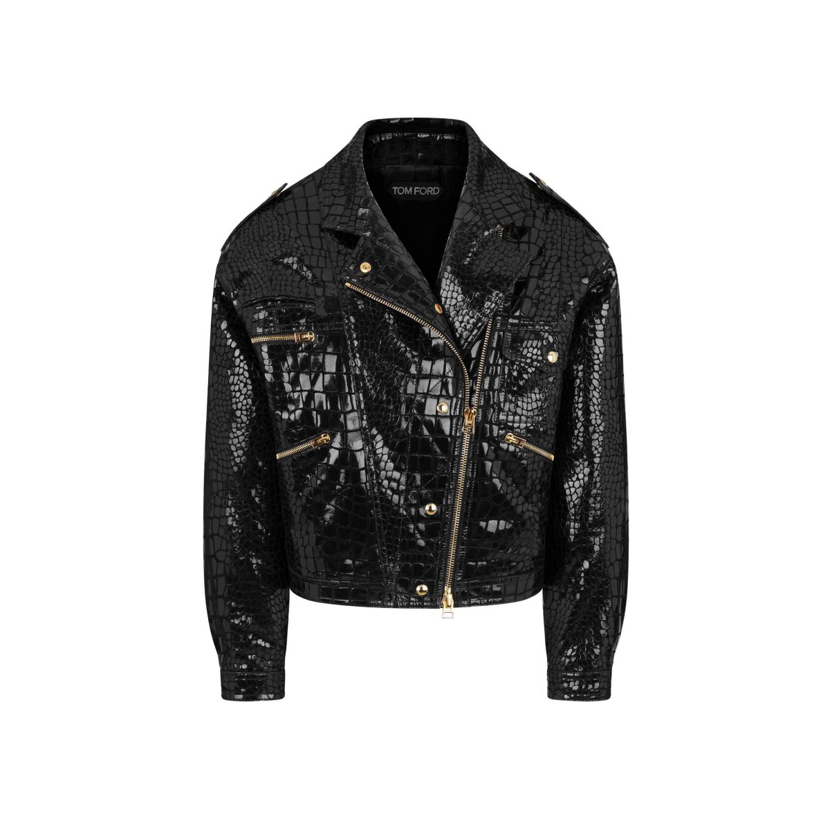 Vêtements D\'extérieur Tom Ford Printed Croc Cuir Vélo Jacket Femme Noir | ZIMBJ-3259