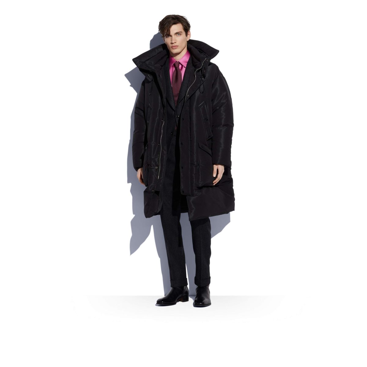 Vêtements D'extérieur Tom Ford Silk Blend Down-fill Coat Homme Noir | BUCYT-4186