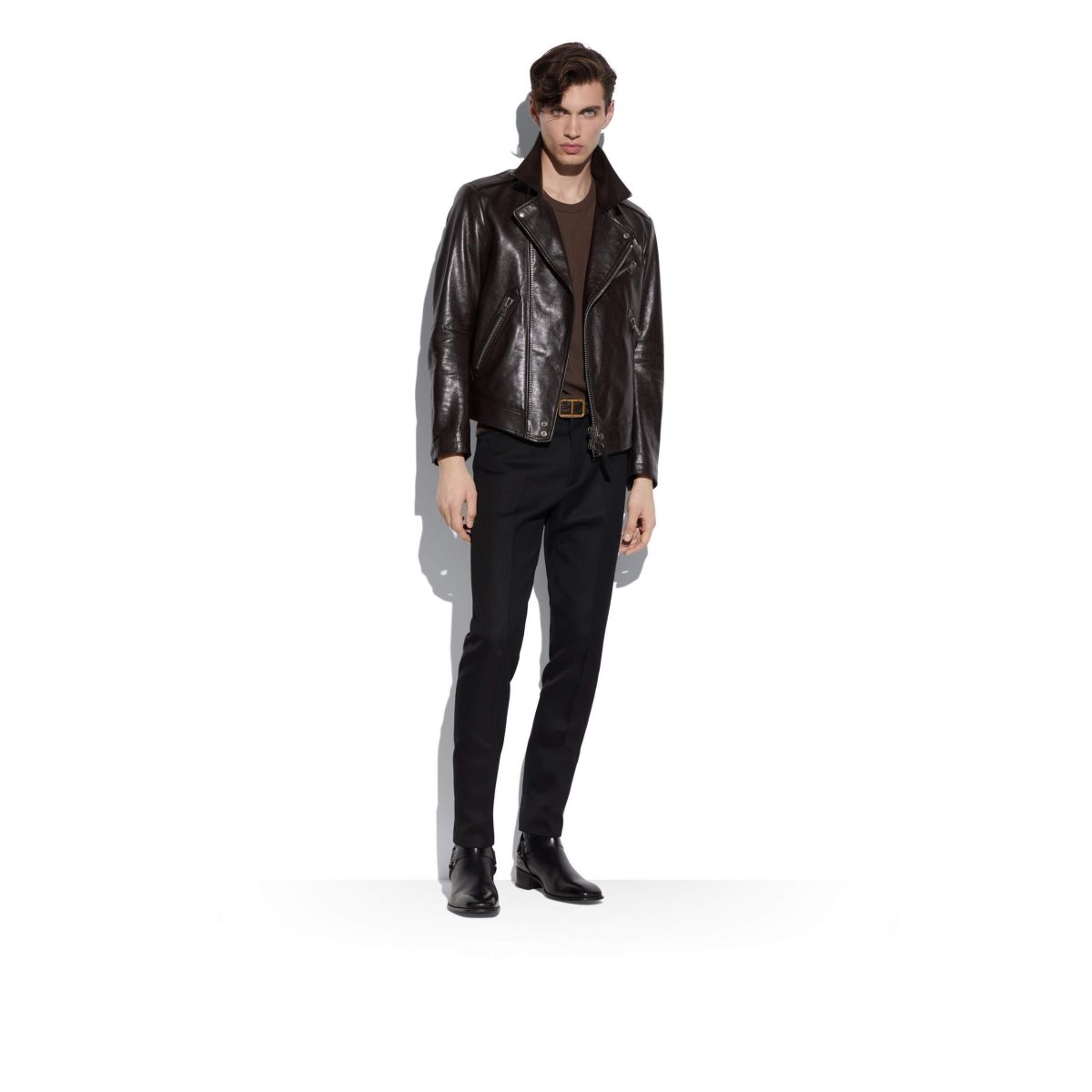 Vêtements D'extérieur Tom Ford Smooth Grain Asymmetric Vélo Homme Ebony | FWZBI-4753