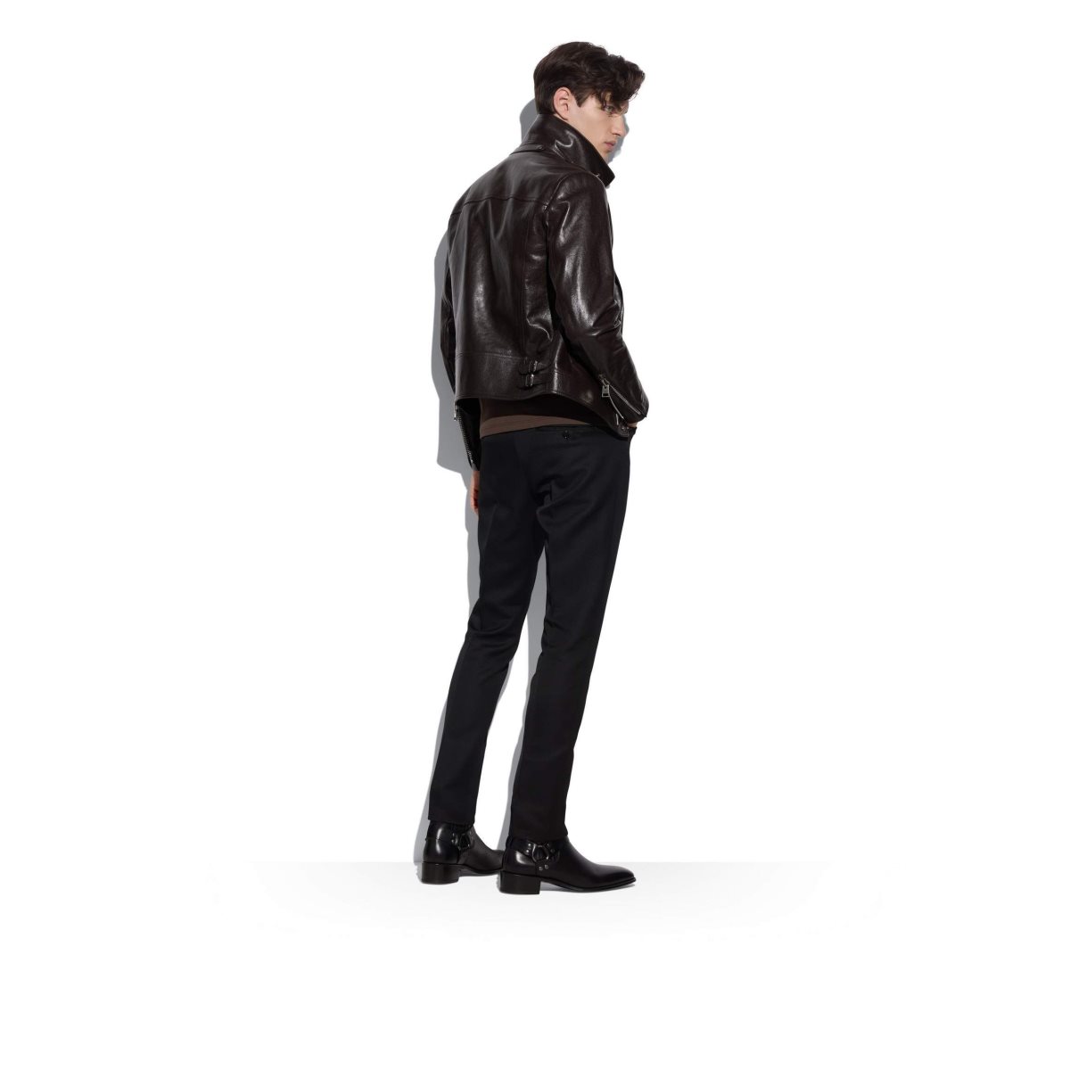 Vêtements D'extérieur Tom Ford Smooth Grain Asymmetric Vélo Homme Ebony | FWZBI-4753