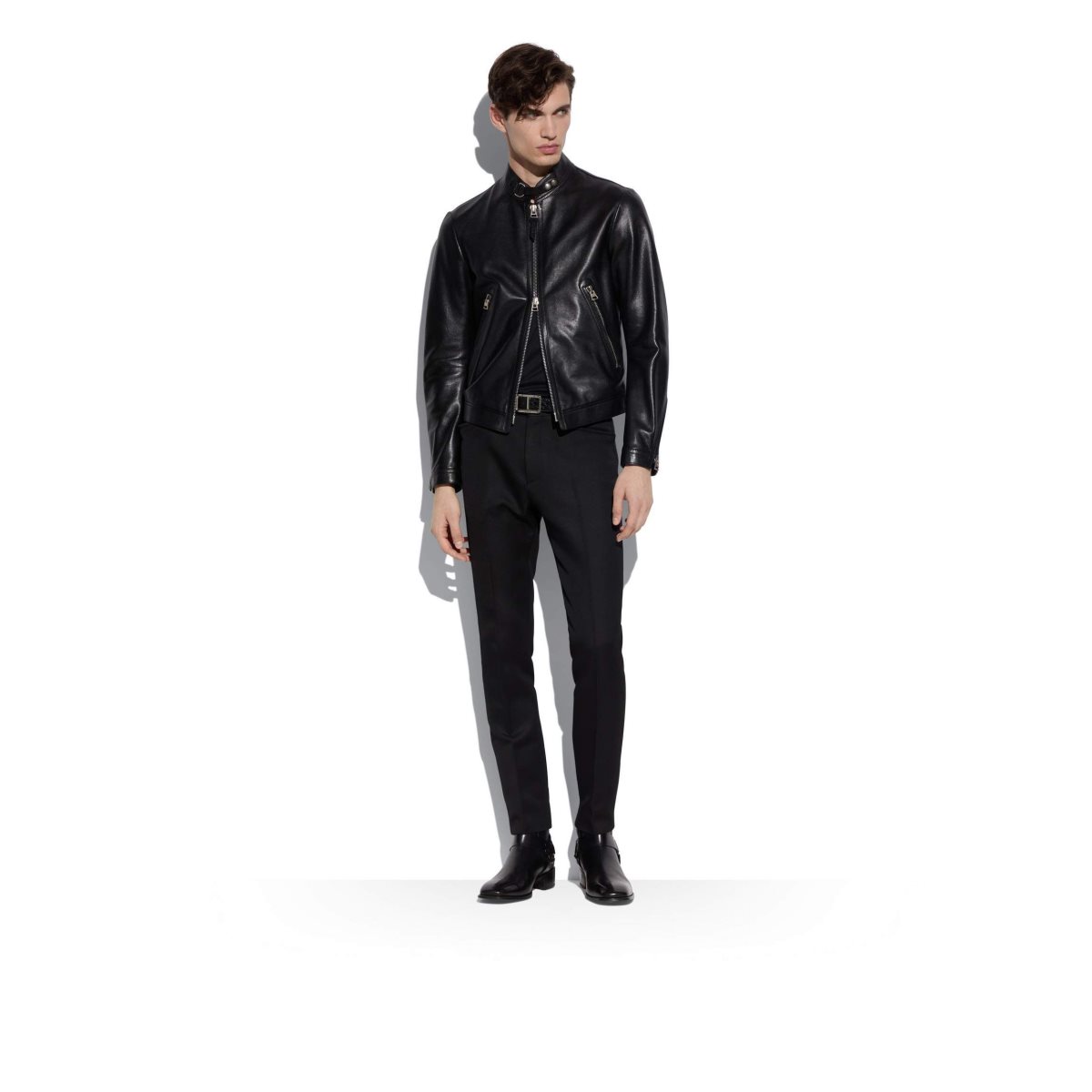 Vêtements D'extérieur Tom Ford Soft Cuir Cafe Vélo Homme Noir | VILXU-0132