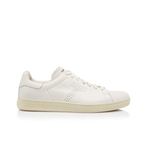 Baskets Tom Ford Warwick Grained Cuir Homme Blanche | VNPBL-8465