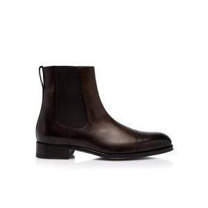 Bottes Tom Ford Burnished Cuir Edgar Chelsea Homme Ebony | FYQND-2653