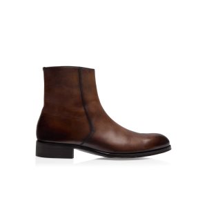 Bottes Tom Ford Burnished Cuir Edgar Zip Homme Marron | YJFHX-5864