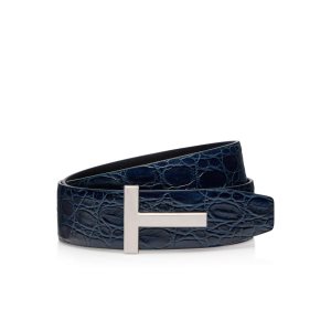 Ceintures Tom Ford Crocodile T Icon Homme Bleu Marine | YFREI-1039