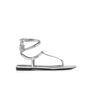 Chaussures Plates Tom Ford Laminated Cuir Padlock Sandal Femme Argent | PLWJA-2457