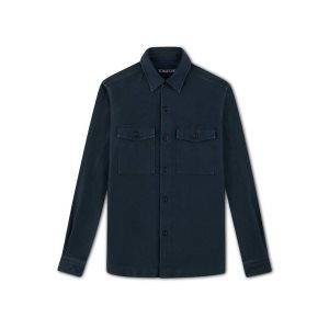 Chemises Tom Ford Coton Satin Overshirt Homme Bleu Marine | OPRFI-8657