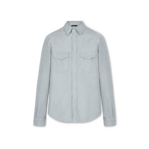 Chemises Tom Ford Light Daim Western Homme Bleu | TNOHA-2793